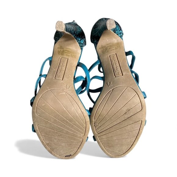 Christian Siriano Strappy Sandals Women’s 7.5 Blue Snakeskin Print High Heels - Picture 3 of 3